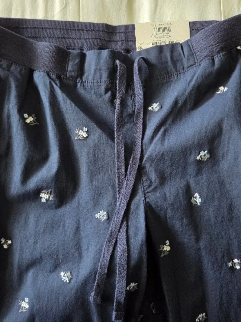Style & Co Embroidered Navy Straight Leg Pull-On Pant Sz L